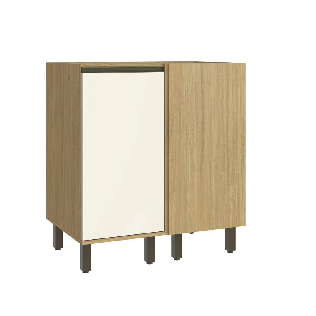 Balcão Canto Reto 1 Porta Mdf Louro Freijó / Champanhe S/ Tampo Linha Nova Dubai 3905