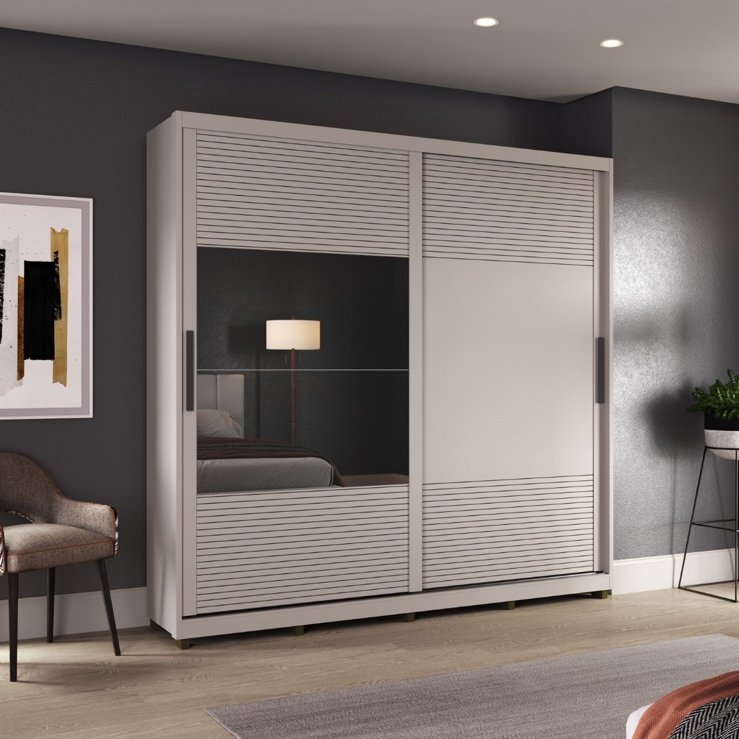 Roupeiro Malthus 237cm 2 Portas 3 Gavetas Mdf Cinza / Cinza Grafiatto C/ Espelho 520