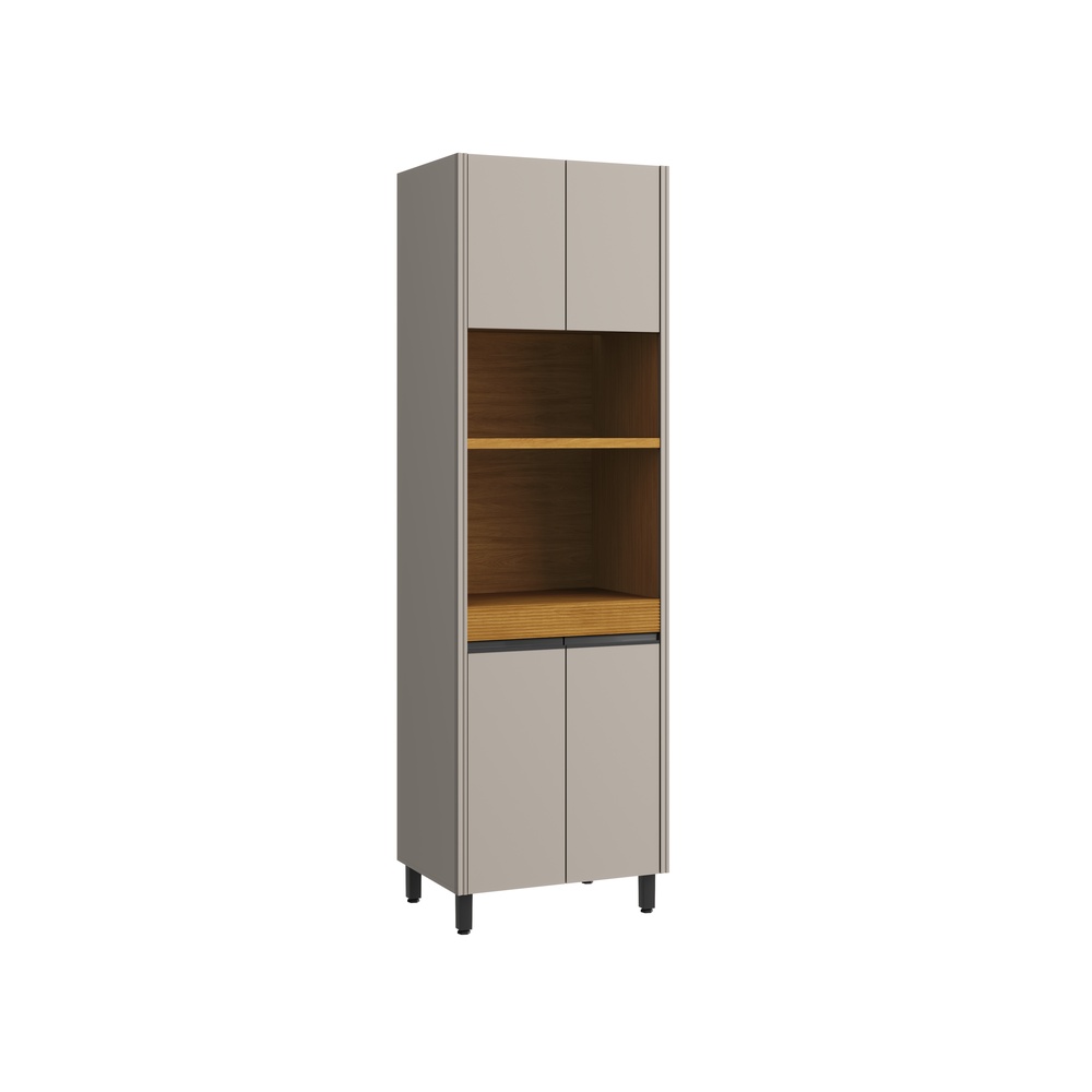 Torre Quente 70cm 4 Portas Mdf Cinza / Cinza / Cinza C/ Tomada Inclusa C/ Espaço P/ Forno Elétrico e Micro-ondas Linha Alma 4415