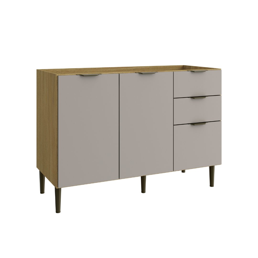 Balcão P/ Pia 120cm 3 Portas 2 Gavetas Mdf Louro Freijó / Cinza Linha Ibiza 4307