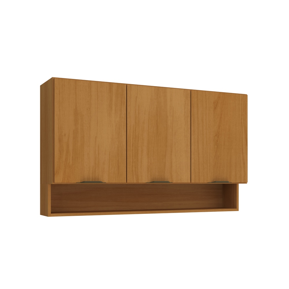 Armário Aéreo Alto 120cm 3 Portas Mdf Nature / Nature C/ Nicho Externo Linha Ibiza 4311