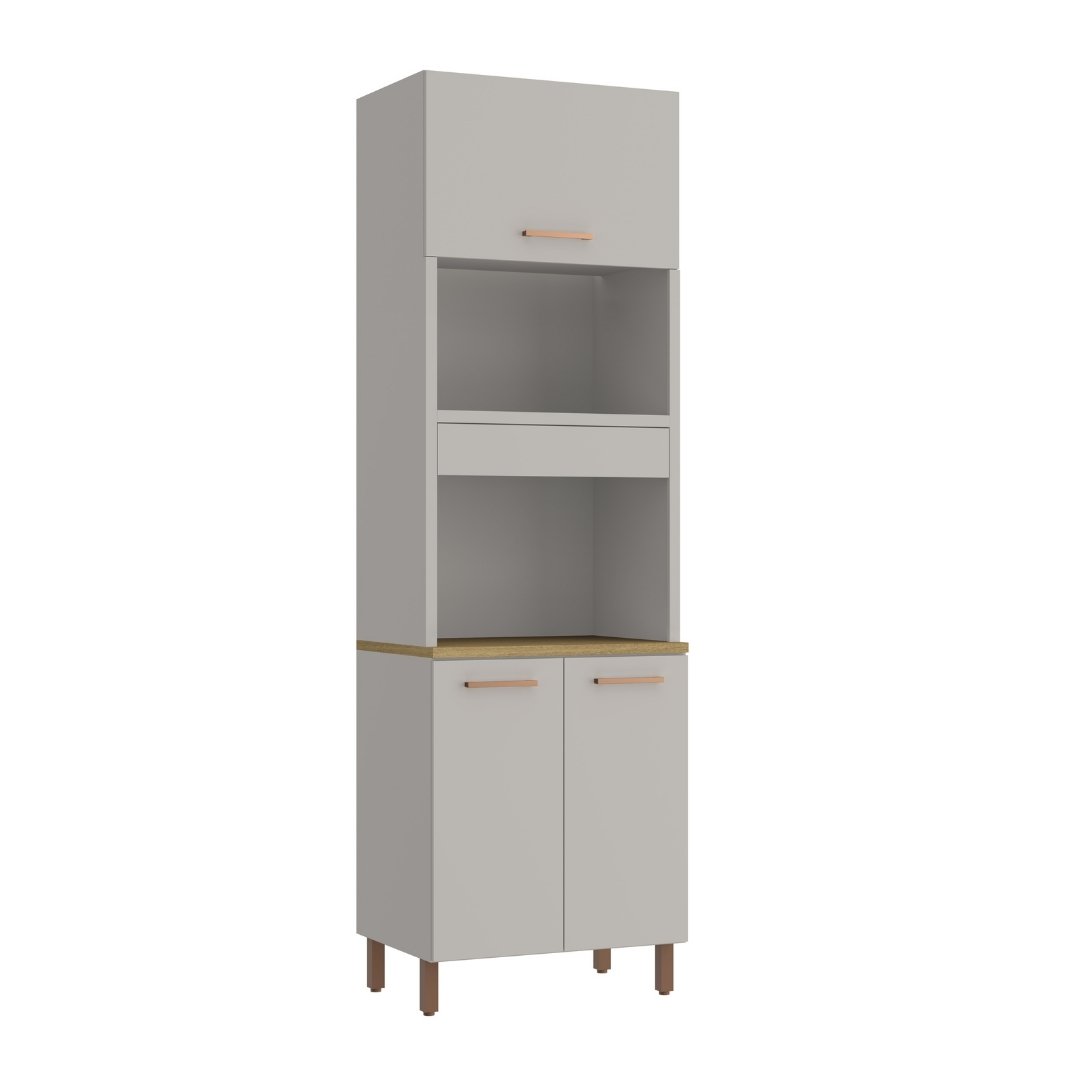 Torre Quente 70cm 3 Portas Mdf Cinza / Cinza/ Louro Freijó C/ Espaço P/ Forno Elétrico e Micro-ondas Linha Sardenha 4103