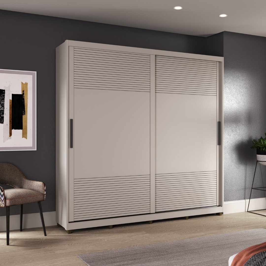 Roupeiro Malthus 237cm 2 Portas 3 Gavetas Mdf Cinza / Cinza Grafiatto S/ Espelho 520