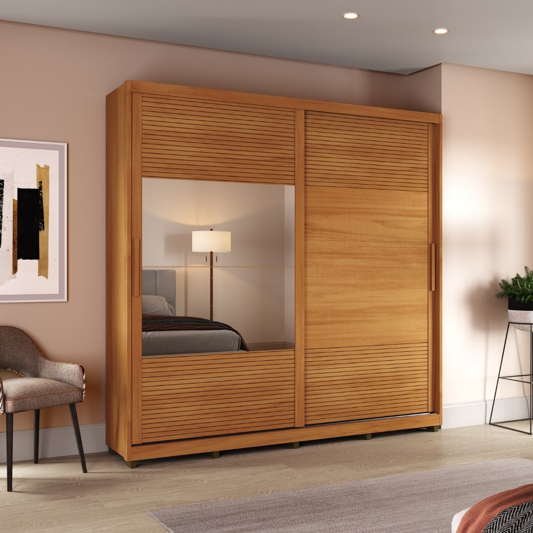 Roupeiro Malthus 237cm 2 Portas 3 Gavetas Mdf Nature / Nature Grafiatto C/ Espelho 520