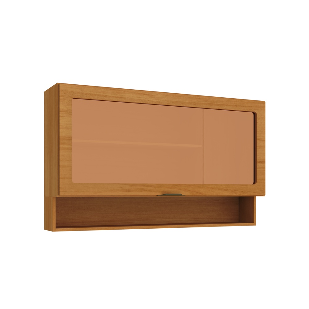 Armário Aéreo Alto 120cm 1 Porta Basculante Vidro Reflecta Mdf Nature / Nature C/ Nicho Externo Linha Ibiza 4319