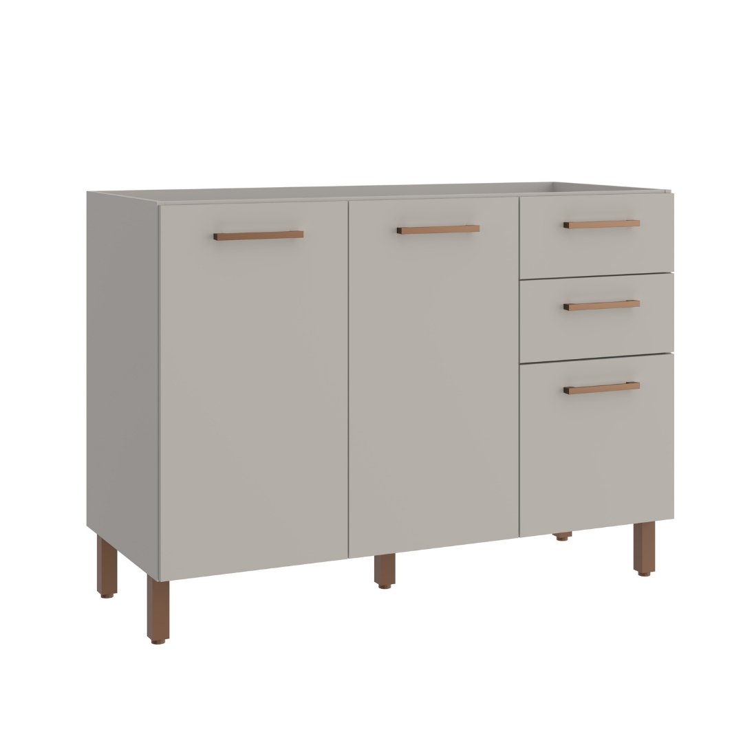 Balcão P/ Pia 120cm 2 Portas 3 Gavetas Mdf Cinza / Cinza Linha Sardenha 4107