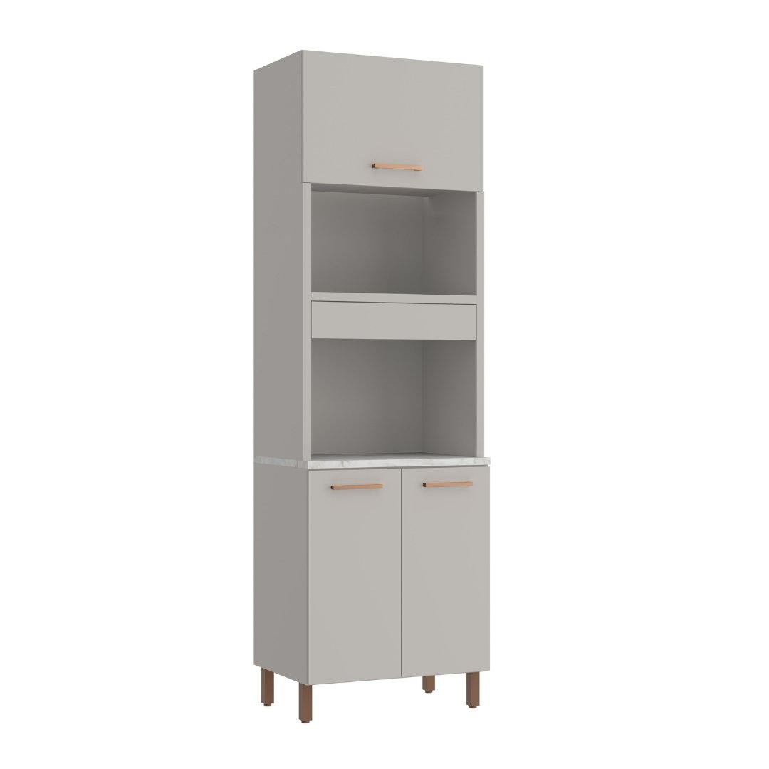 Torre Quente 70cm 3 Portas Mdf Cinza / Cinza/ Atenna C/ Espaço P/ Forno Elétrico e Micro-ondas Linha Sardenha 4103