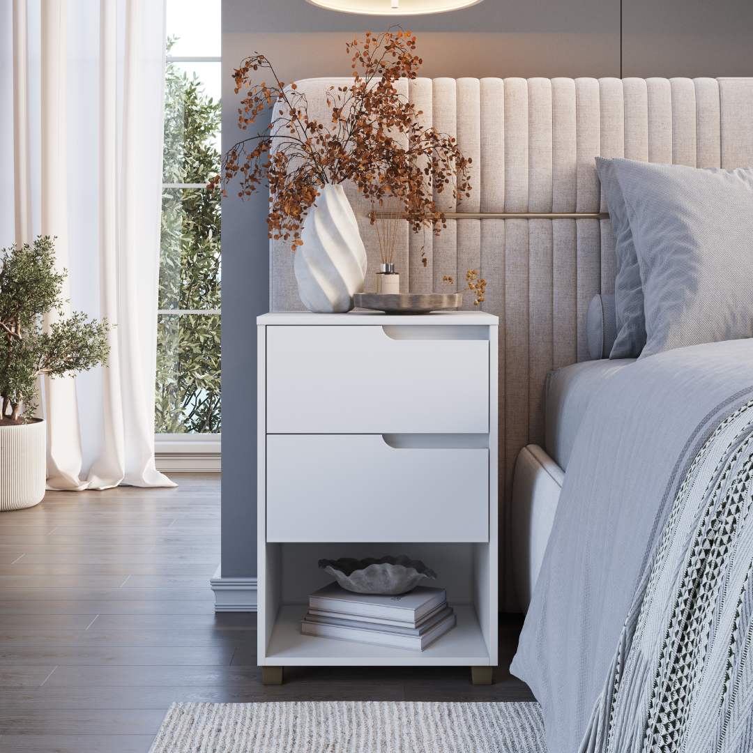 Mesa Auxiliar Da Vinci 45cm 2 Gavetas Mdf Branco / Branco 512