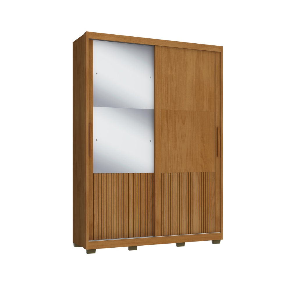 Roupeiro Sírus 170cm 2 Portas 3 Gavetas Mdf Nature / Nature / Champanhe  C/ Grafiatto C/ Espelho 527