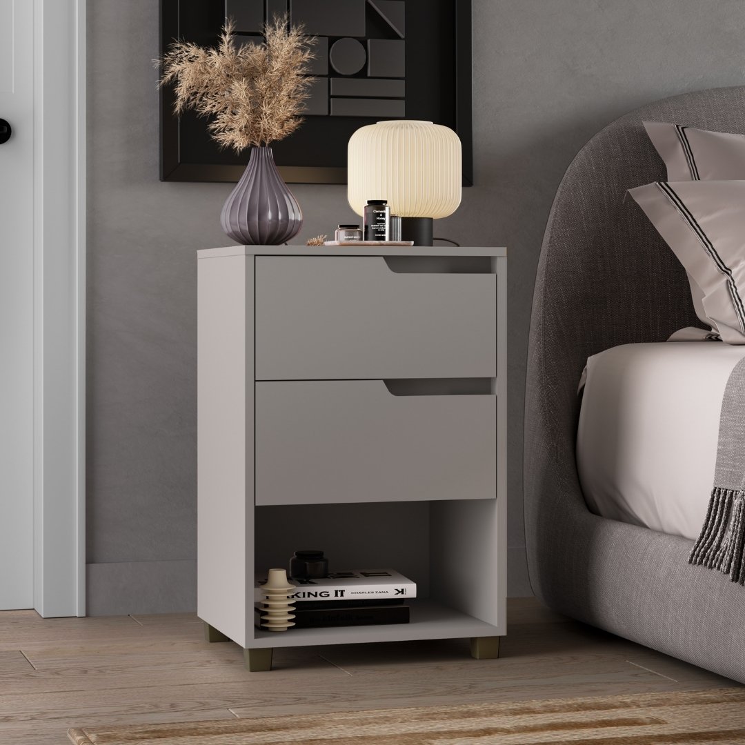 Mesa Auxiliar Da Vinci 45cm 2 Gavetas Mdf Cinza / Cinza 512