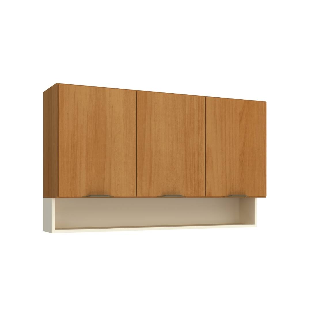 Armário Aéreo Alto 120cm 3 Portas Mdf Nature / Champanhe  C/ Nicho Externo Linha Ibiza 4311