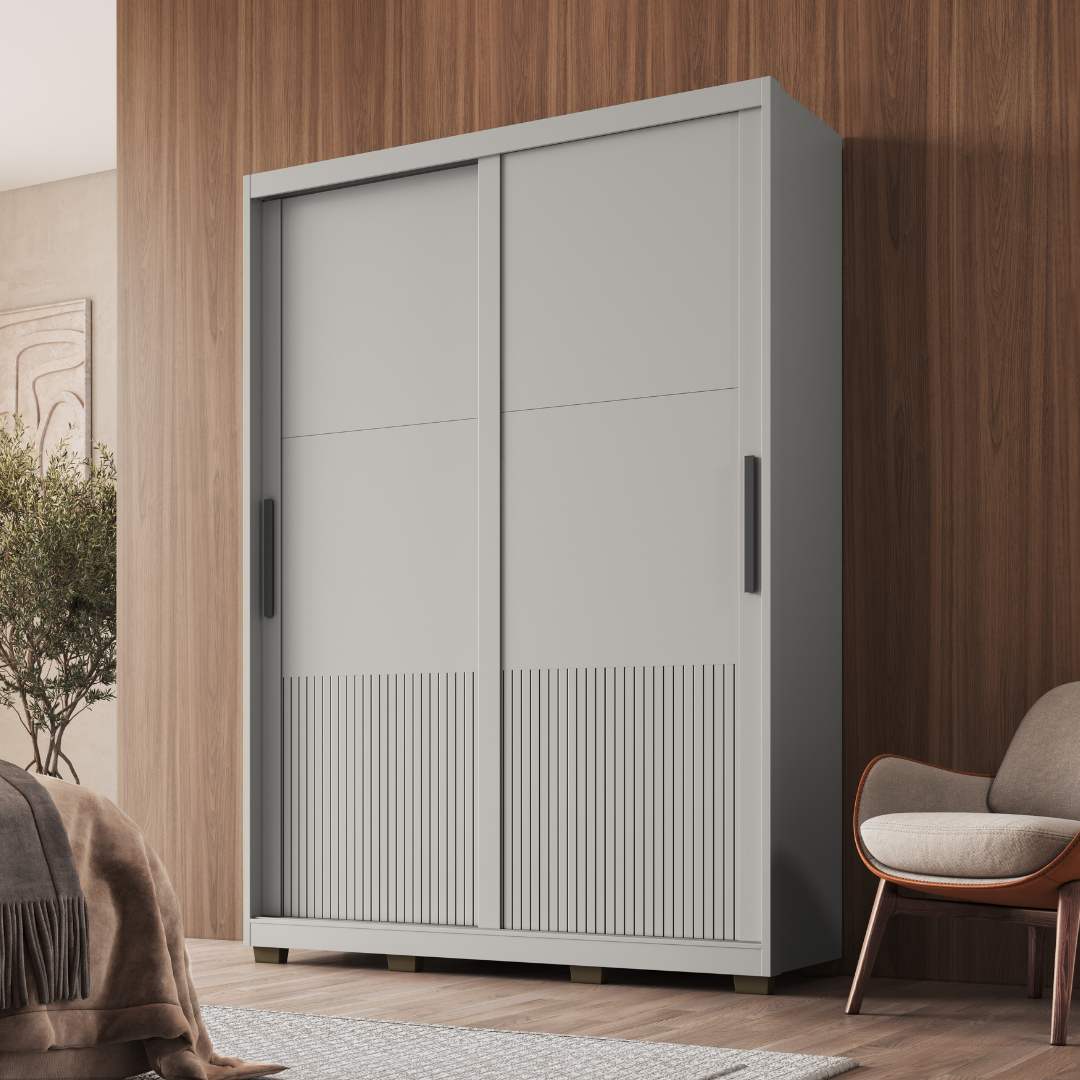 Roupeiro Sírus 170cm 2 Portas 3 Gavetas Mdf Cinza / Cinza  C/ Grafiatto S/ Espelho 527