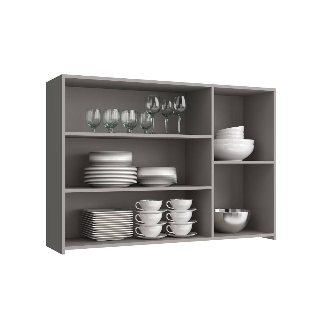 Armário Aéreo Alto 120cm 3 Portas Mdf Cinza / Cinza Linha Sardenha 4102