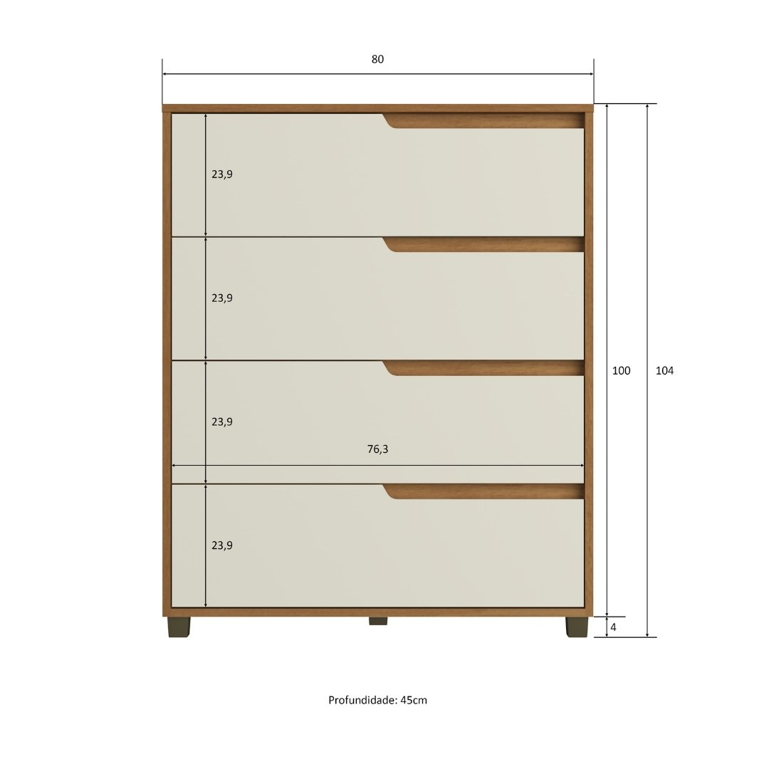 Cômoda Monet 80cm 4 Gavetas Mdf Nature / Champanhe 510