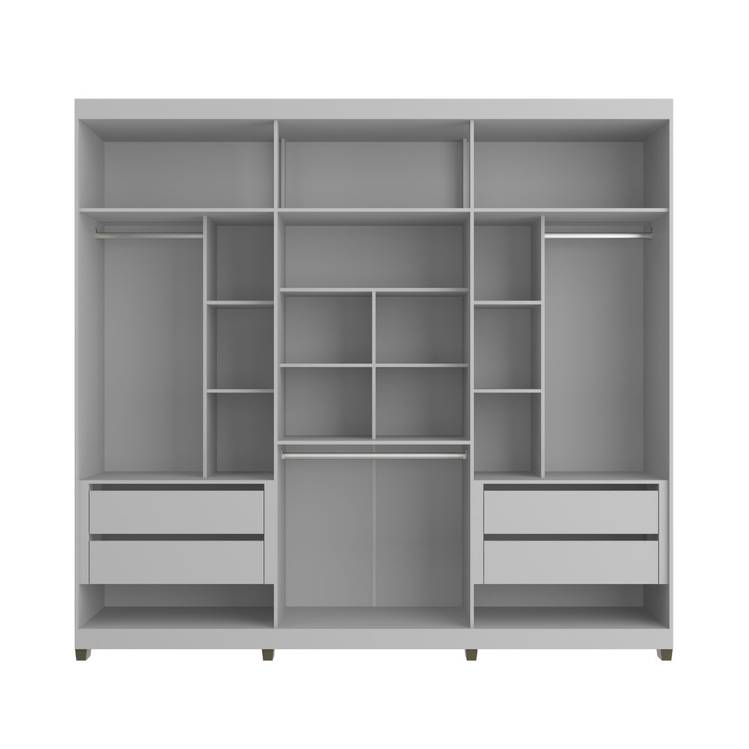 Roupeiro Newton 250cm 6 Portas 4 Gavetas Mdf Cinza / Cinza Puxador Nature Grafiatto C/ Espelho 517