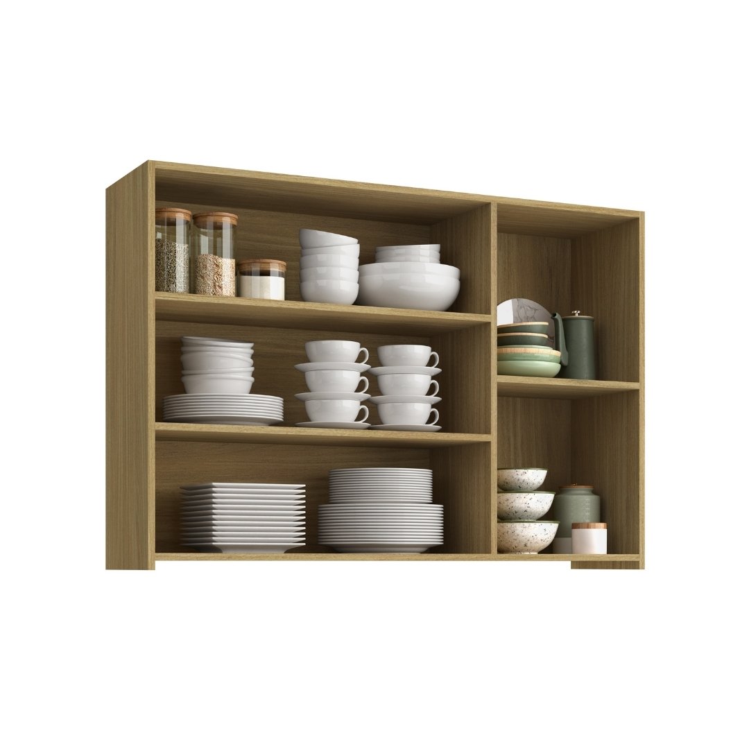 Armário Aéreo Alto 120cm 3 Portas Grafiatto Mdf Louro Freijó / Louro Freijó Linha Sardenha 4111