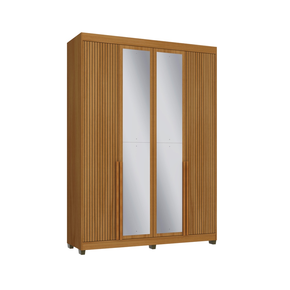 Roupeiro Newton 168cm 4 Portas 2 Gavetas Mdf Nature / Nature Grafiatto C/ Espelho 524