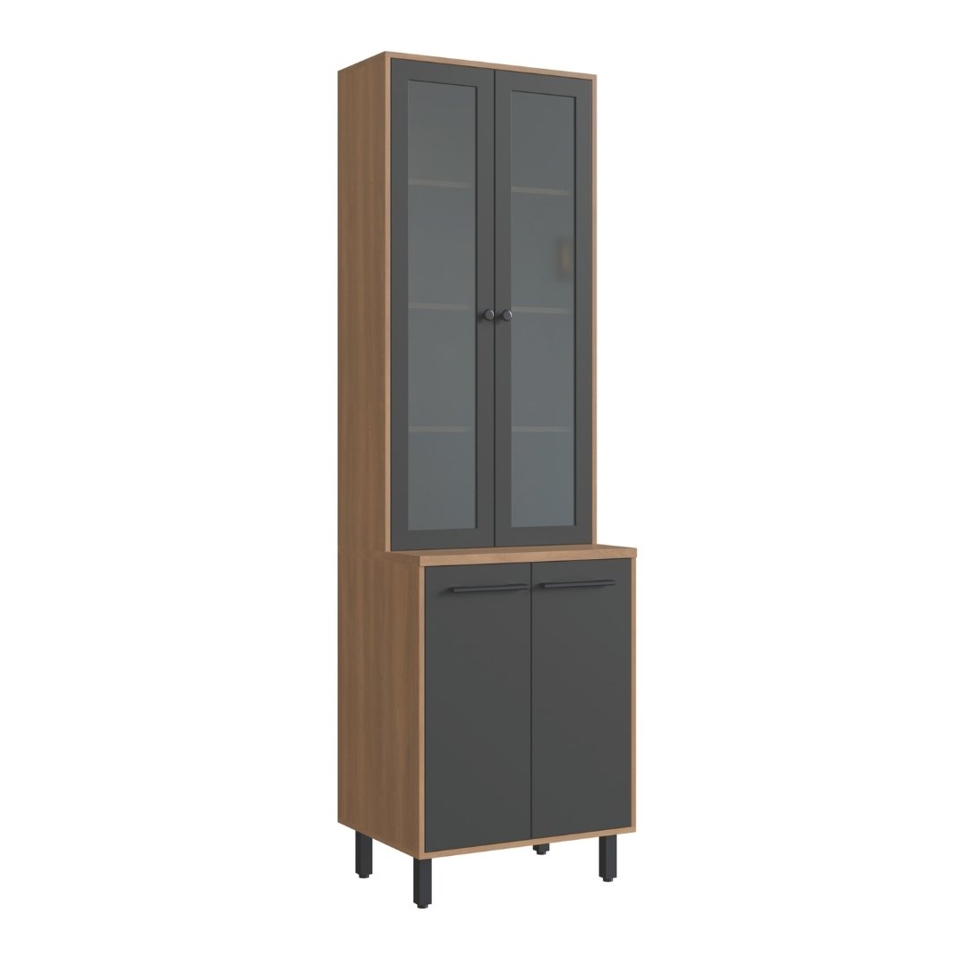 Cristaleira 65cm 4 Portas Mdp Rovere / Grafite C/ Vidro Fumê Linha Havana 3606