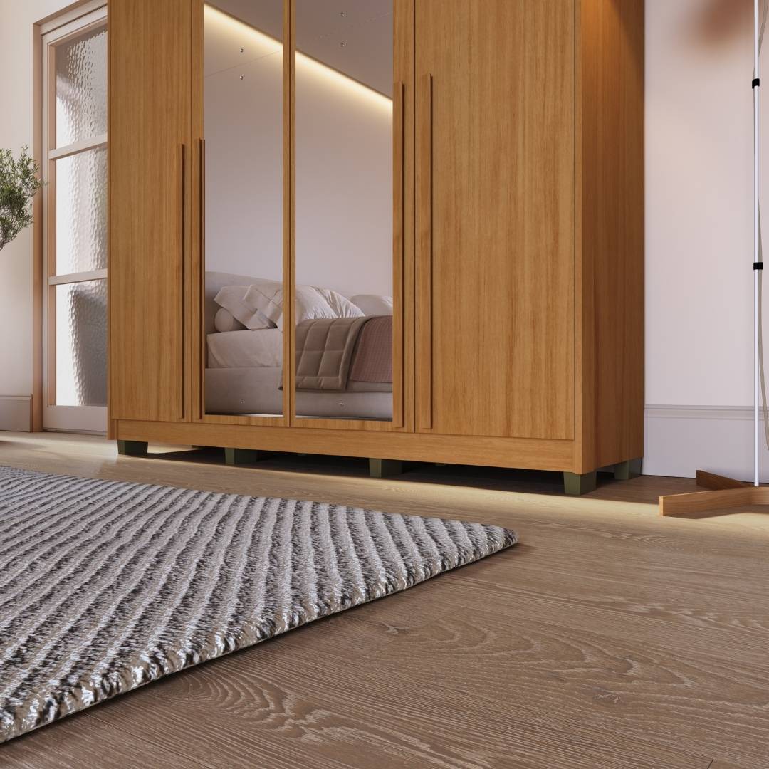 Roupeiro Órion 168cm 4 Portas 2 Gavetas Mdf Nature / Nature C/ Espelho 522