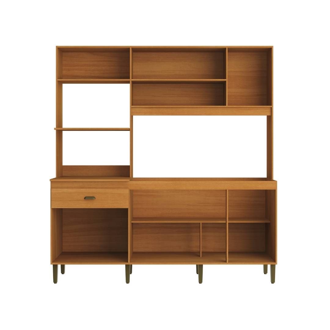 Cozinha Compacta Celine 186,5cm 8 Portas 1 Gaveta Mdp Nature / Champanhe S/tampo C/ Nicho P/ Micro-ondas e Forno Elétrico 399