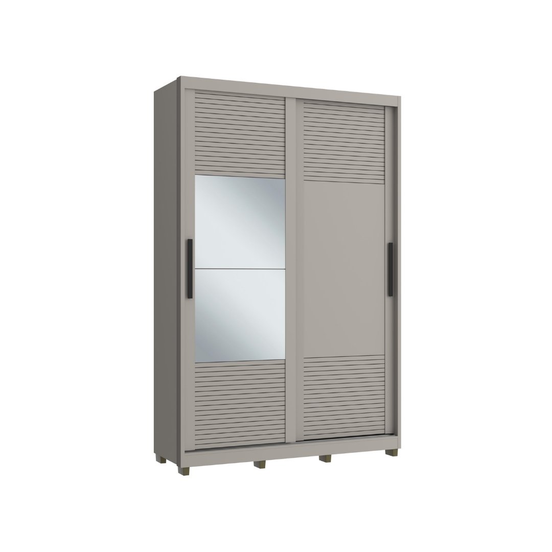 Roupeiro Thales 150cm 2 Portas 3 Gavetas Mdf Cinza / Cinza Grafiatto C/ Espelho 521