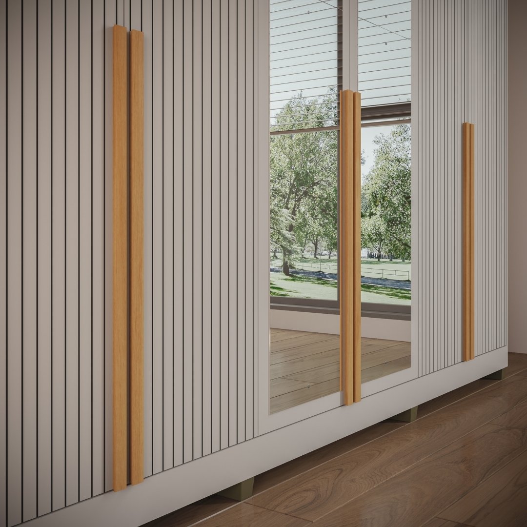 Roupeiro Newton 250cm 6 Portas 4 Gavetas Mdf Cinza / Cinza Puxador Nature Grafiatto C/ Espelho 517