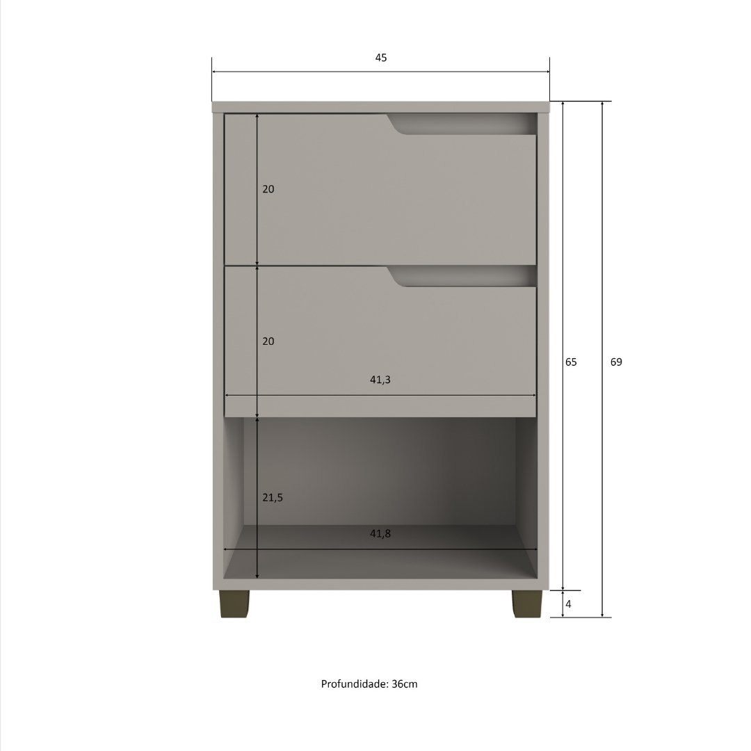 Mesa Auxiliar Da Vinci 45cm 2 Gavetas Mdf Cinza / Cinza 512