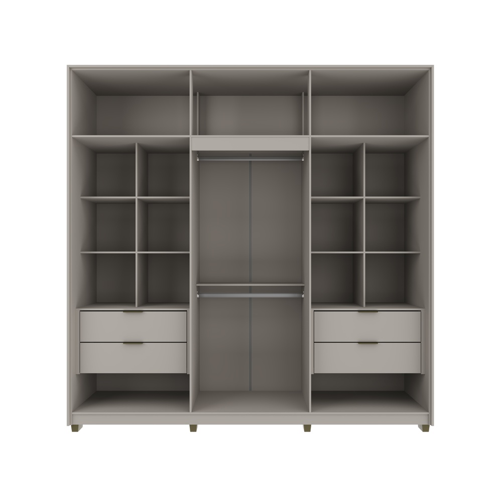 Roupeiro Voltaire 235,5cm 6 Portas 4 Gavetas Mdf Cinza / Cinza C/ Espelho 525