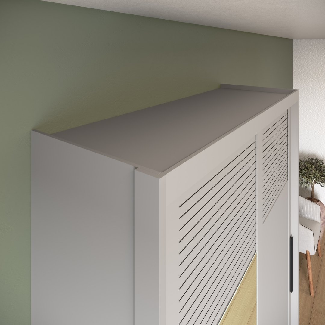 Roupeiro Thales 150cm 2 Portas 3 Gavetas Mdf Cinza / Cinza Grafiatto C/ Espelho 521