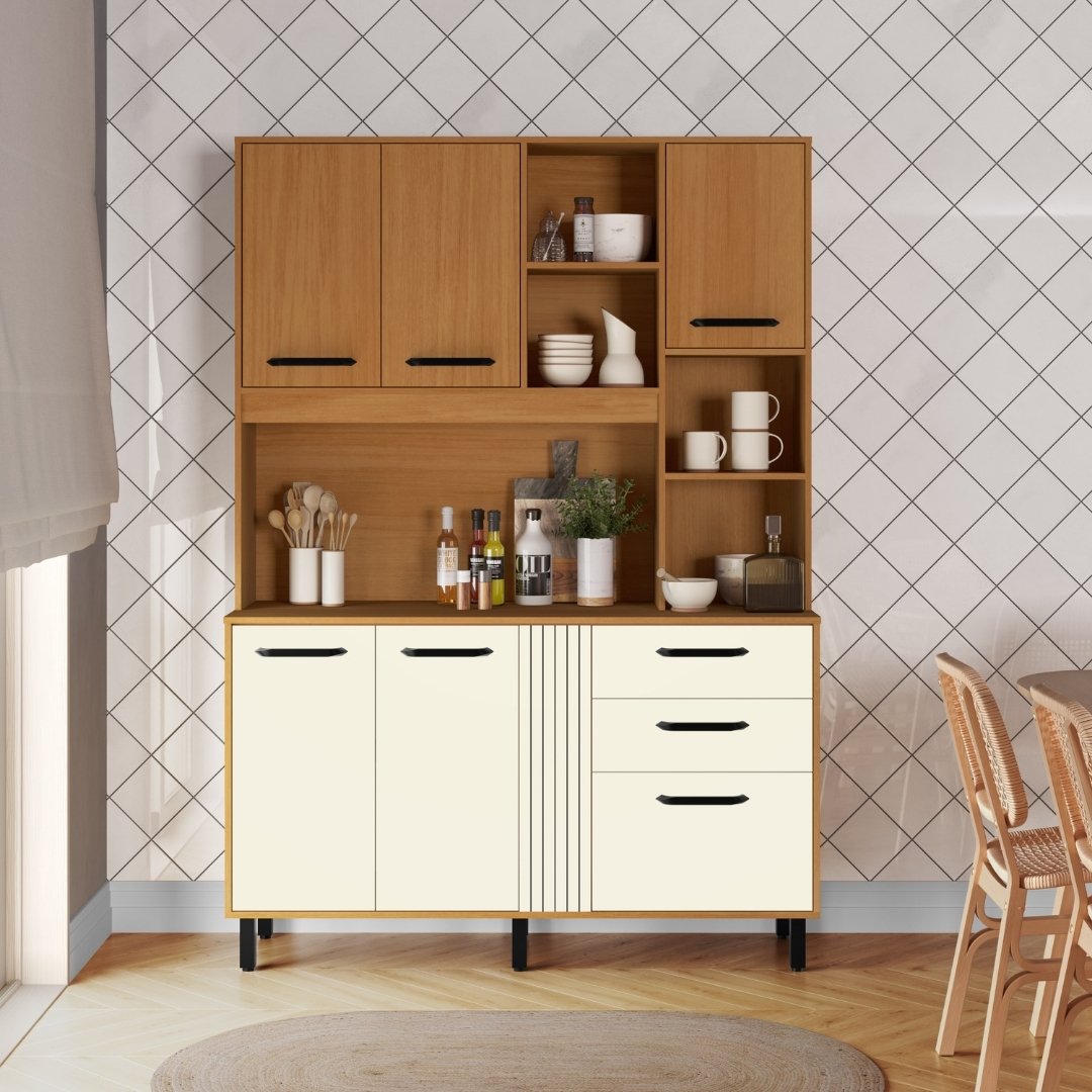 Kit de Cozinha Luna 140cm 6 Portas 2 Gavetas Mdp Nature / Champanhe C/ Tampo 596