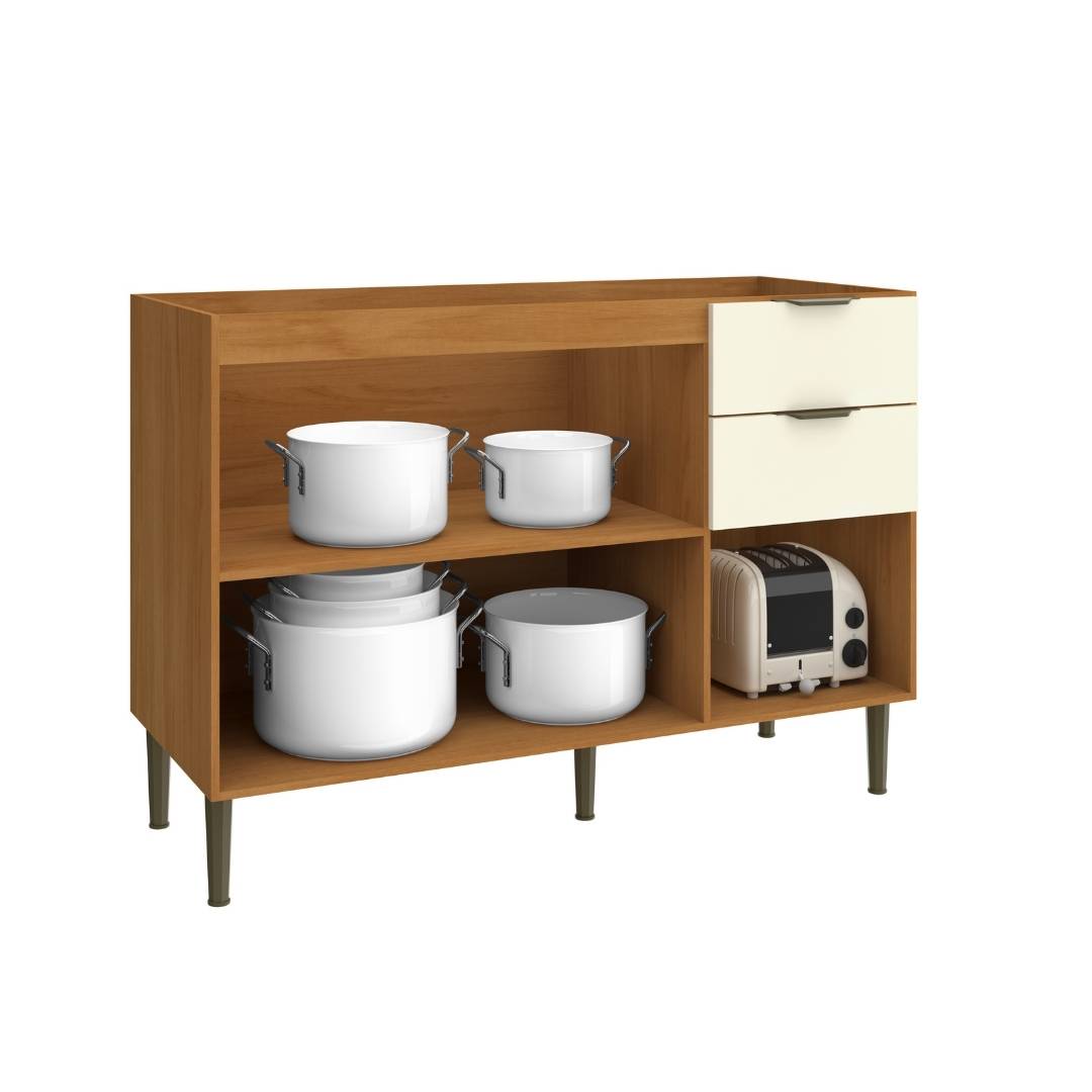 Balcão P/ Pia 120cm 3 Portas 2 Gavetas Mdf Nature / Champanhe  Linha Ibiza 4307