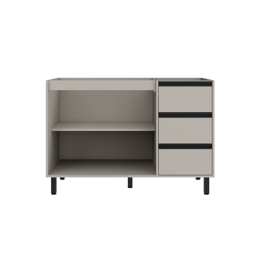 Balcão P/ Pia 120cm 2 Portas 3 Gavetas Mdp Cinza / Cinza Linha Charlotte 4507