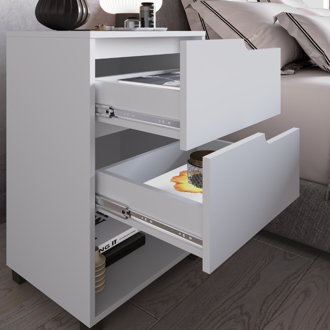 Mesa Auxiliar Da Vinci 45cm 2 Gavetas Mdf Branco / Branco 512