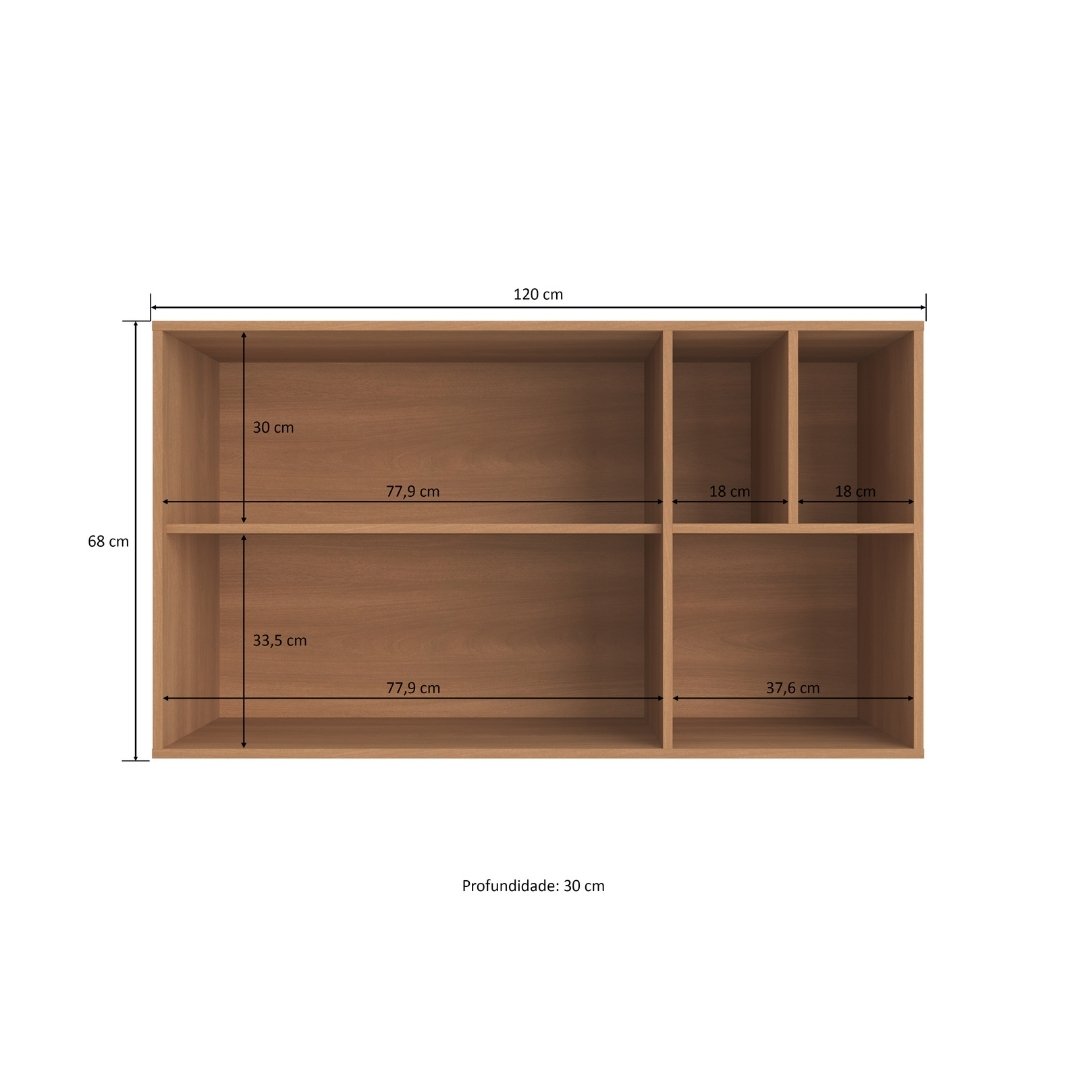 Armário Aéreo Alto 120cm 2 Portas Mdp Rovere / Rovere C/ Nicho Externo Linha Havana 3609