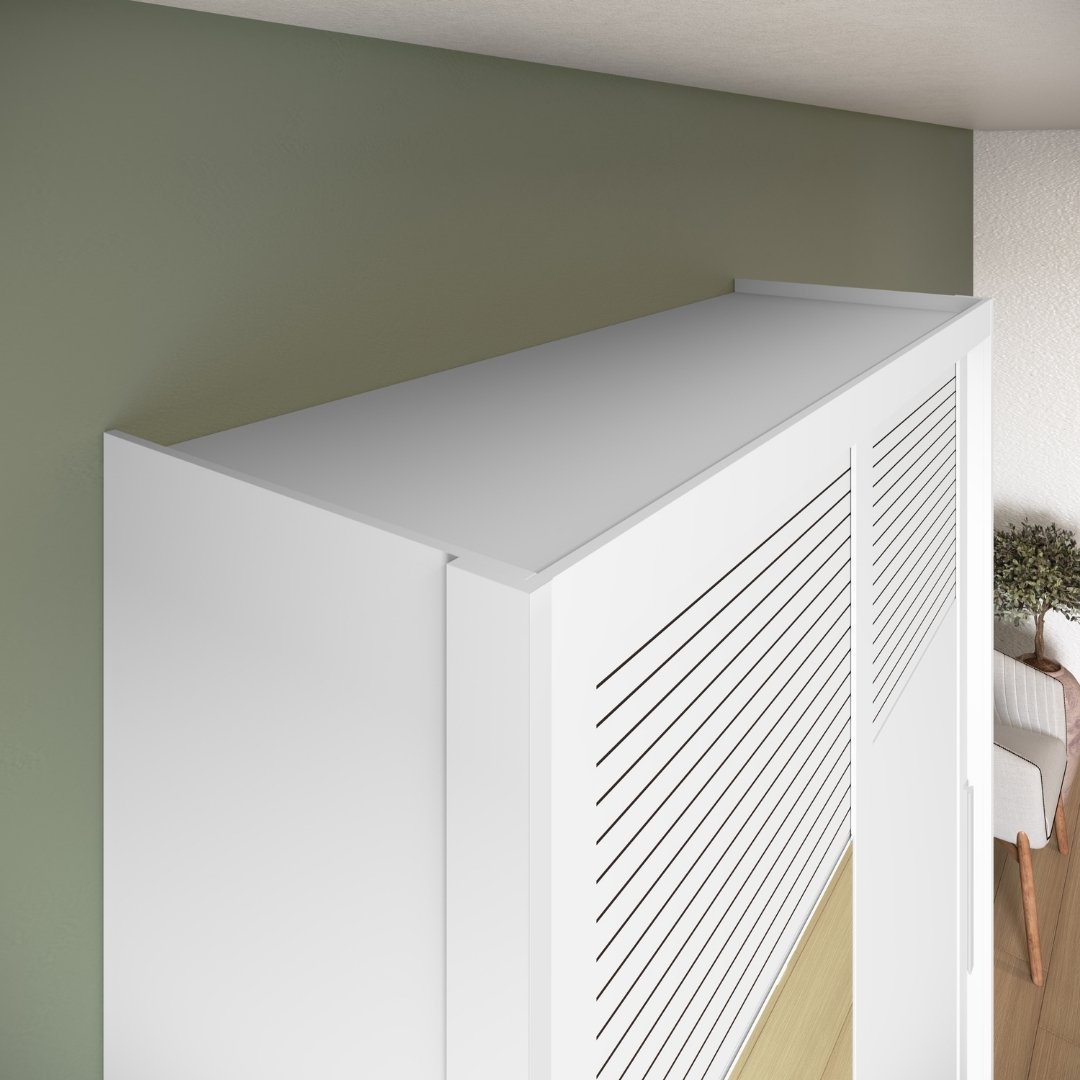 Roupeiro Thales 150cm 2 Portas 3 Gavetas Mdf Branco / Branco Grafiatto C/ Espelho 521