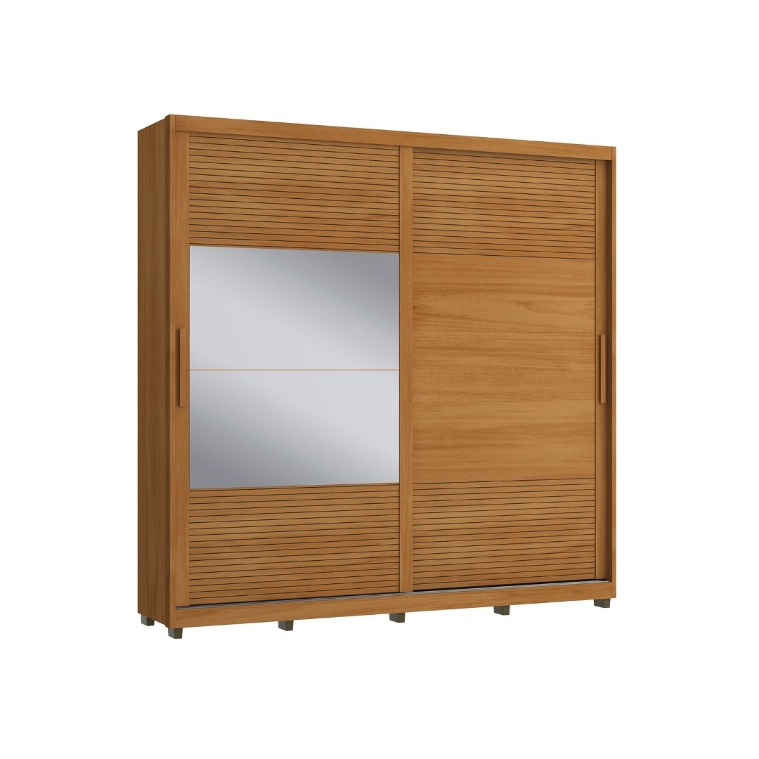 Roupeiro Malthus 237cm 2 Portas 3 Gavetas Mdf Nature / Nature Grafiatto C/ Espelho 520
