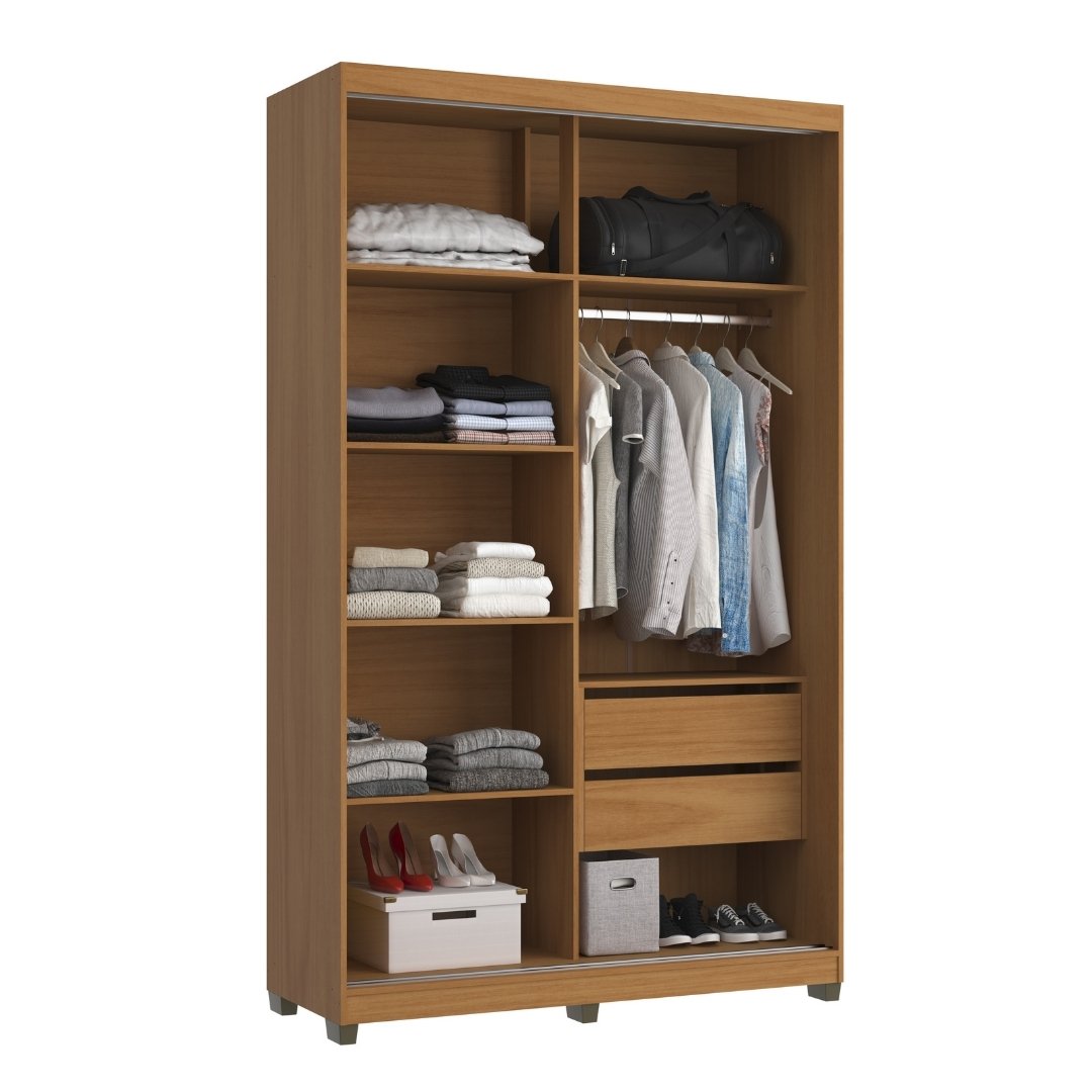 Roupeiro Picasso 140,5cm 2 Portas 2 Gavetas Mdf Nature / Nature Grafiatto C/ Espelho 516