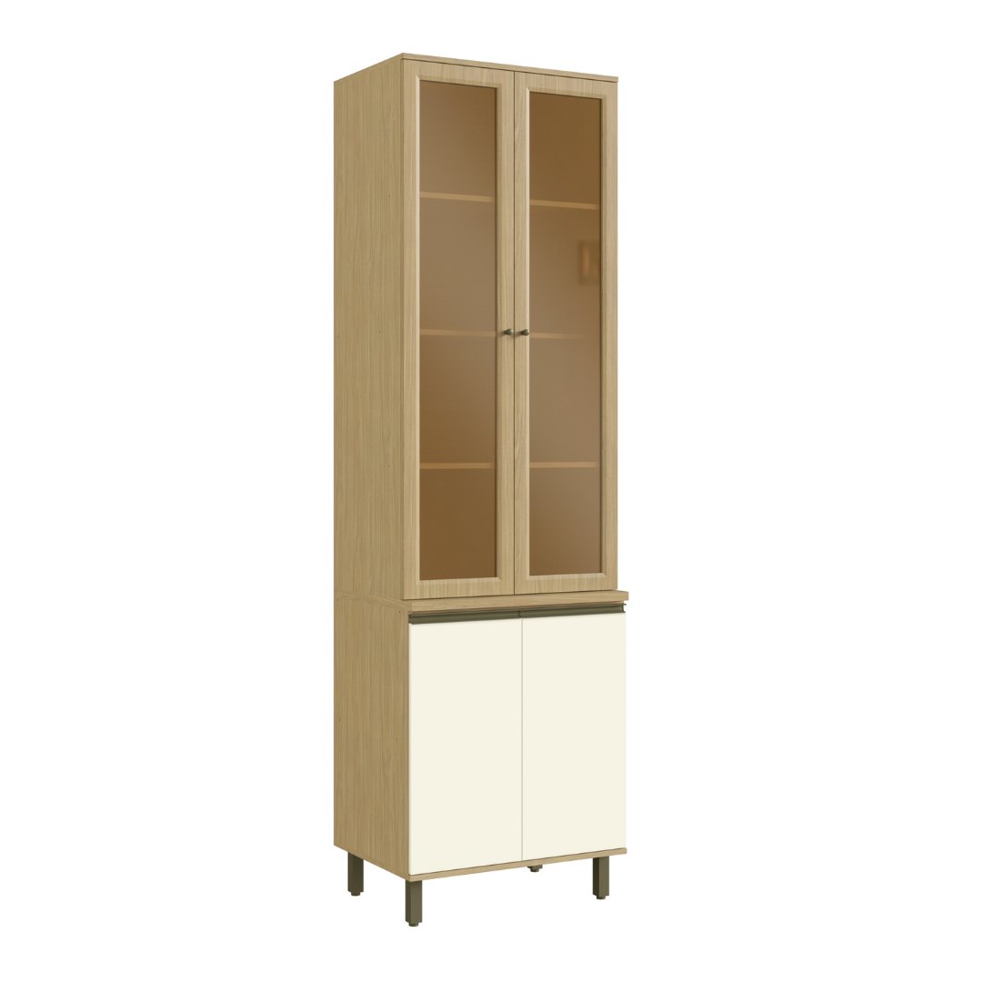 Cristaleira 70cm 4 Portas Mdf Louro Freijó / Champanhe C/ Vidro Reflecta Linha Nova Dubai 3906