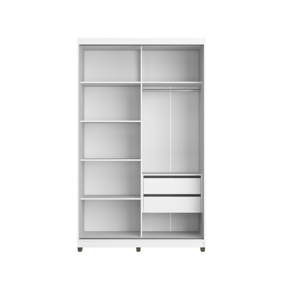 Roupeiro Picasso 140,5cm 2 Portas 2 Gavetas Mdf Branco / Branco Grafiatto S/ Espelho 516