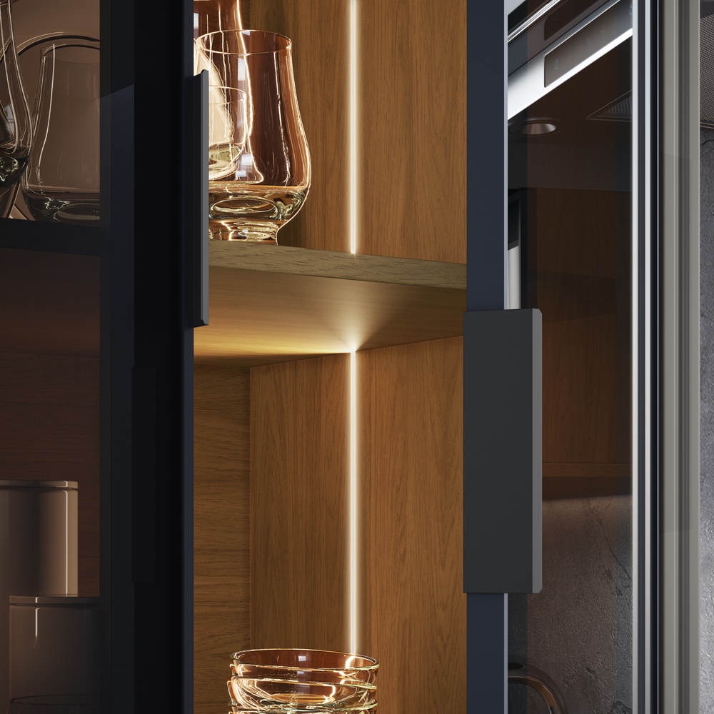 Cristaleira 70cm 3 Portas 1 Gaveta Mdf Cinza / Cinza / Mascavo C/ Vidro Fumê C/ Fita de Led Linha Alma 4406