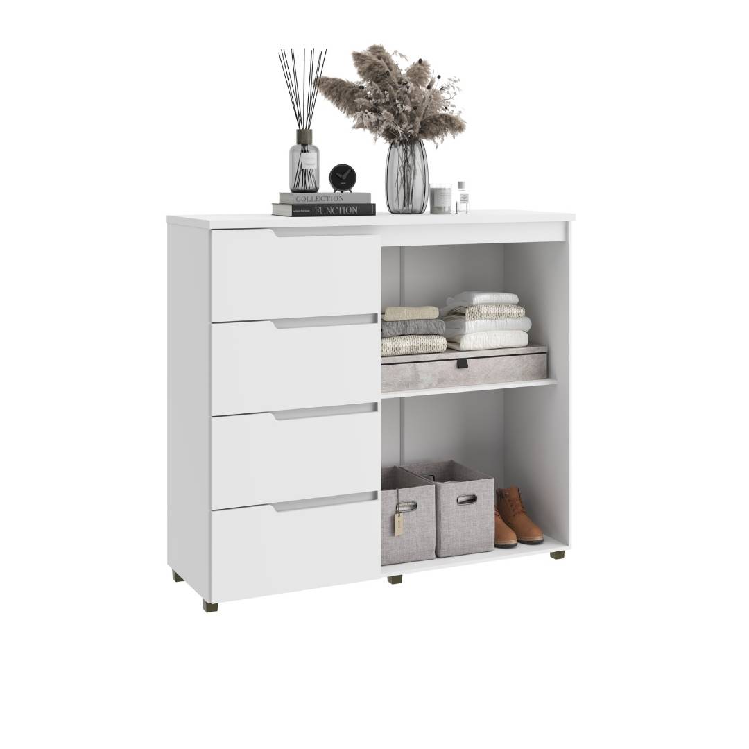 Cômoda Línea 130cm 2 Portas 4 Gavetas Mdf Branco / Branco 523