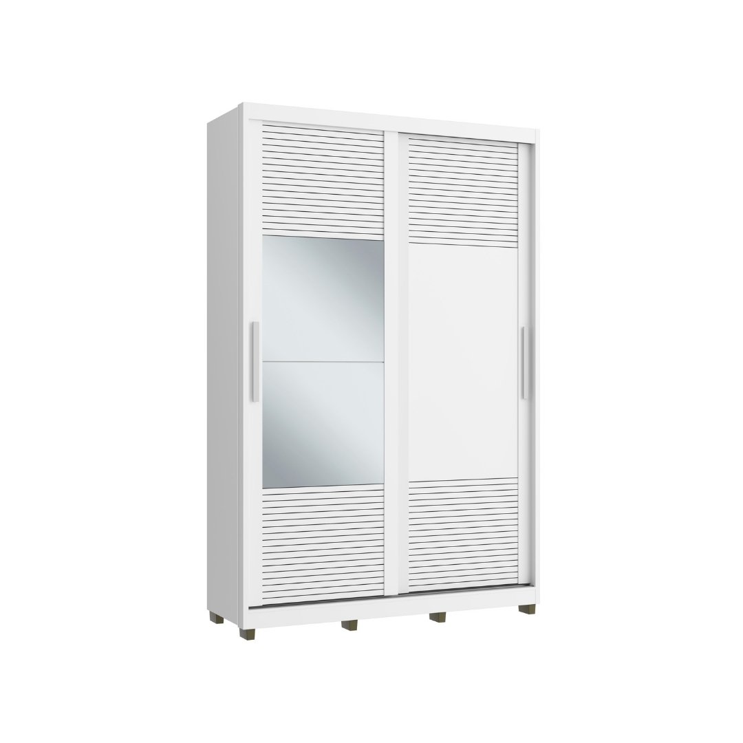 Roupeiro Thales 150cm 2 Portas 3 Gavetas Mdf Branco / Branco Grafiatto C/ Espelho 521