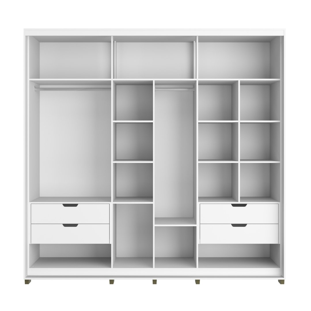 Roupeiro Tesla 240cm 2 Portas 4 Gavetas Mdf Branco / Branco Grafiatto C/ Espelho 501