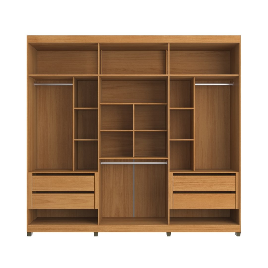 Roupeiro Newton 250cm 6 Portas 4 Gavetas Mdf Nature / Nature Grafiatto C/ Espelho 517