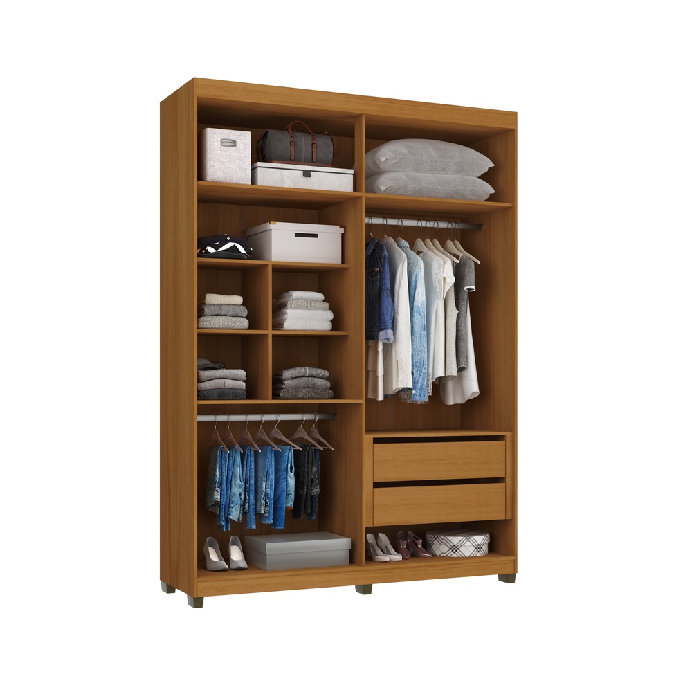 Roupeiro Newton 168cm 4 Portas 2 Gavetas Mdf Nature / Nature Grafiatto C/ Espelho 524