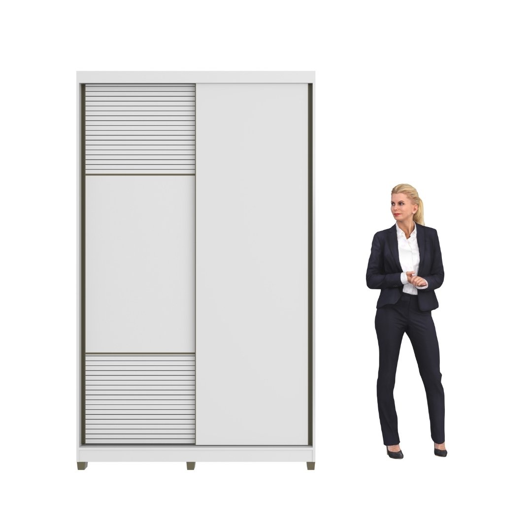 Roupeiro Picasso 140,5cm 2 Portas 2 Gavetas Mdf Branco / Branco Grafiatto S/ Espelho 516