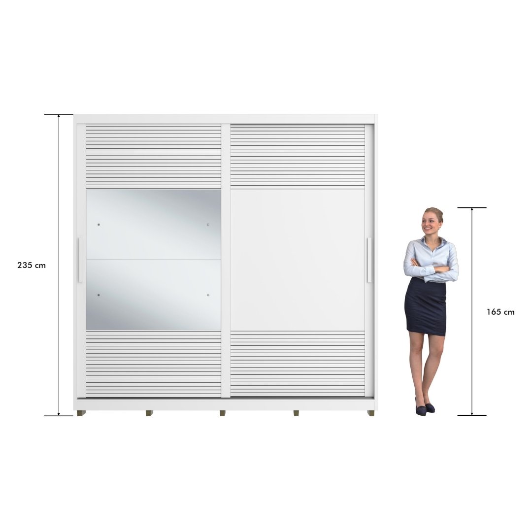 Roupeiro Malthus 237cm 2 Portas 3 Gavetas Mdf Branco / Branco Grafiatto C/ Espelho 520