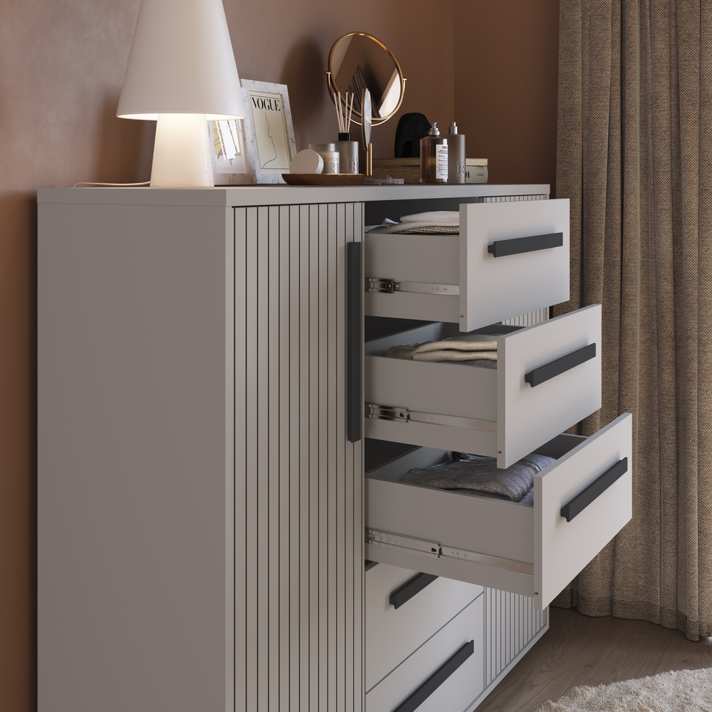 Cômoda Strauss 135cm 2 Portas 5 Gavetas Mdf Cinza / Cinza 528