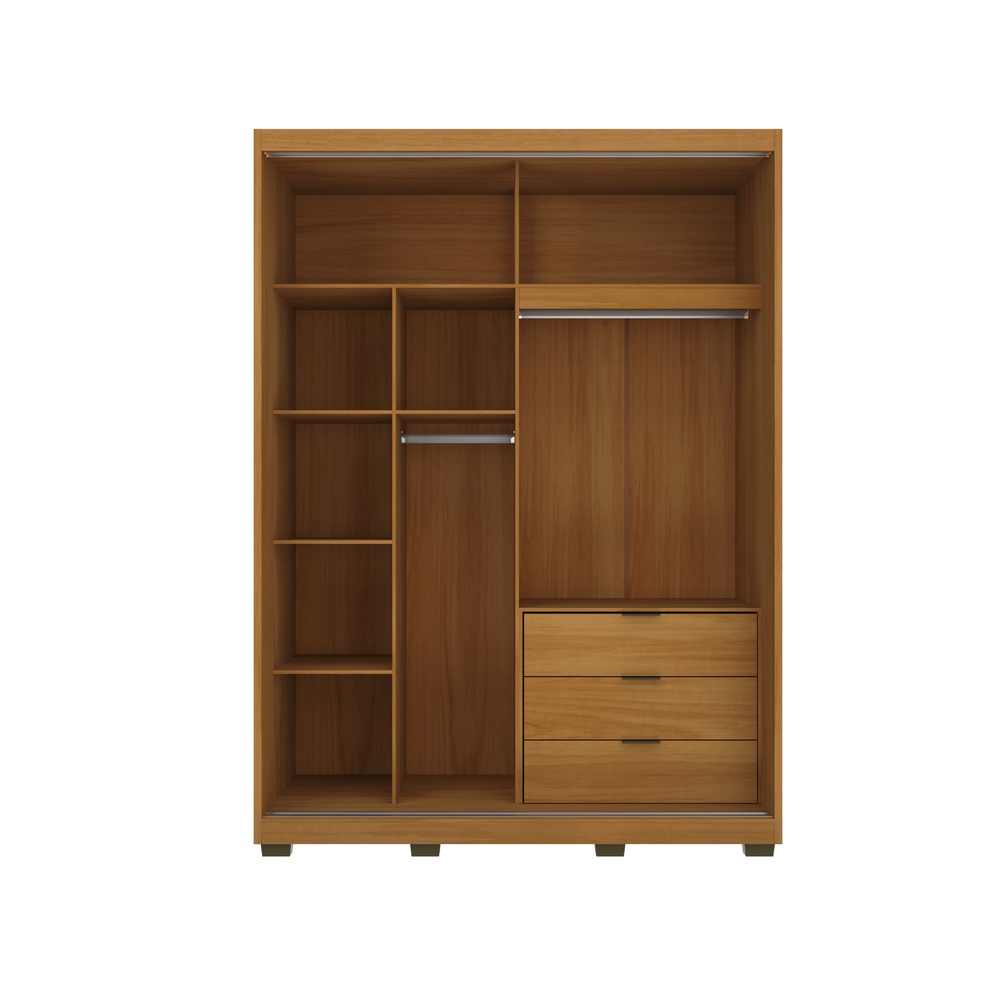 Roupeiro Sírus 170cm 2 Portas 3 Gavetas Mdf Nature / Nature / Champanhe  C/ Grafiatto S/ Espelho 527