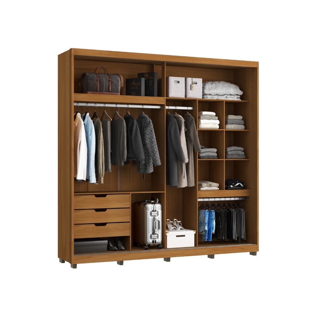 Roupeiro Malthus 237cm 2 Portas 3 Gavetas Mdf Nature / Nature Grafiatto C/ Espelho 520